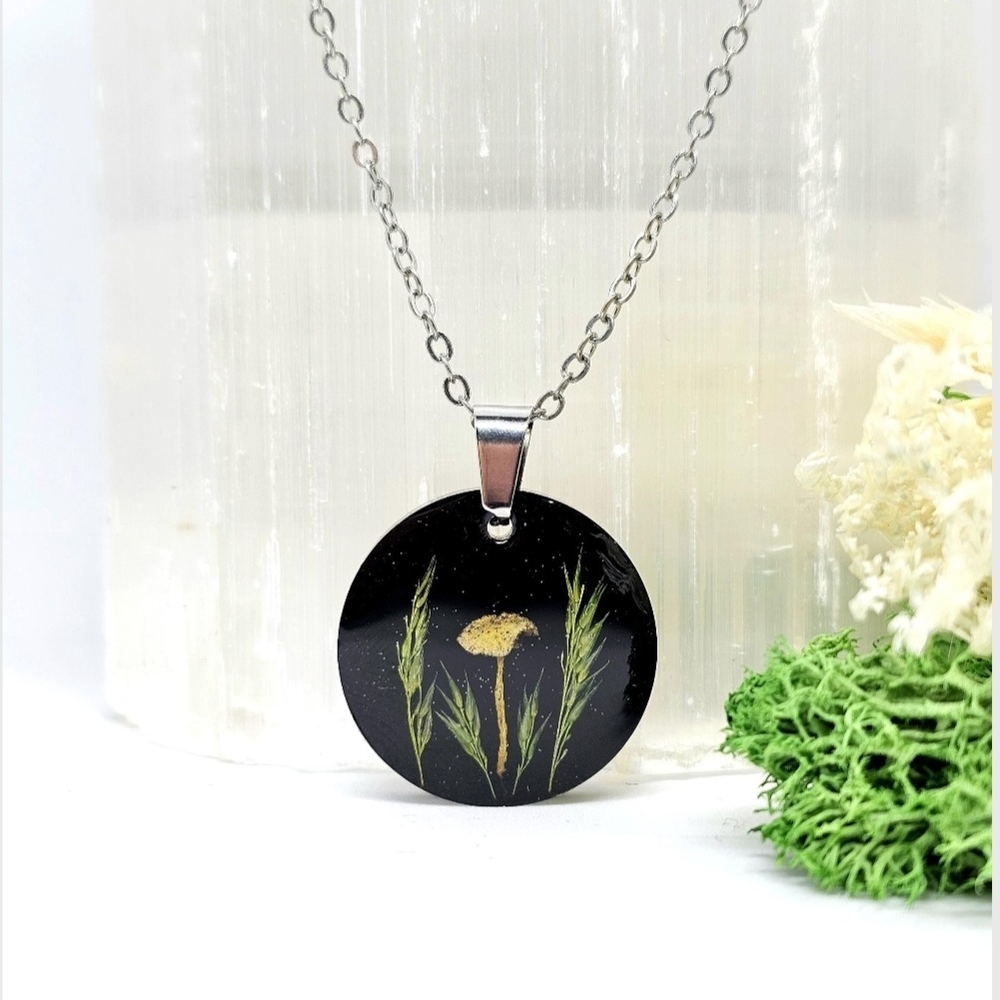 Handmade Real Mushroom Pendant Resin Necklace
